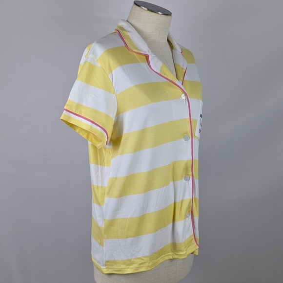 Life Is Good Brew Crew Coffee PJ Set Button Front Short Sleeve Top Shorts M NWT - Picture 8 of 10